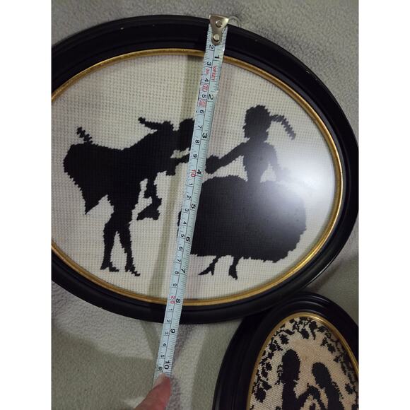 Vintage Set 2 Cross Stitch Silhouette Art Oval Framed Romance Hand Kissing - Picture 5 of 10